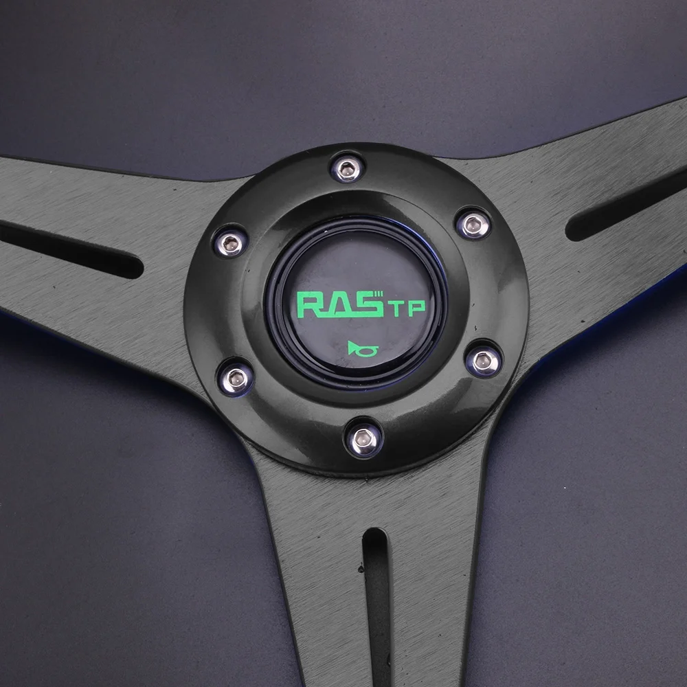 RASTP Black Aluminum 14inch Racing Steering Wheel 350mm Deep Dish 6 Bolt with Horn Button STW019