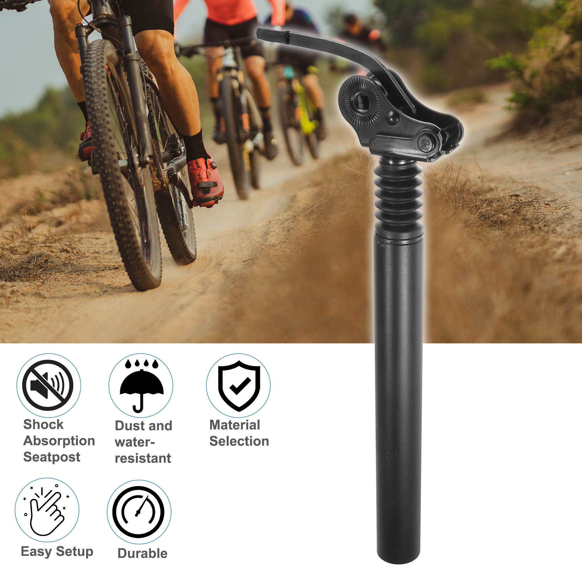 Unique Bargains Bike Seatpost 33.9mm 350mm Length Damper Seat Post for Mountain Bike Road Bike Fixed Gear Black