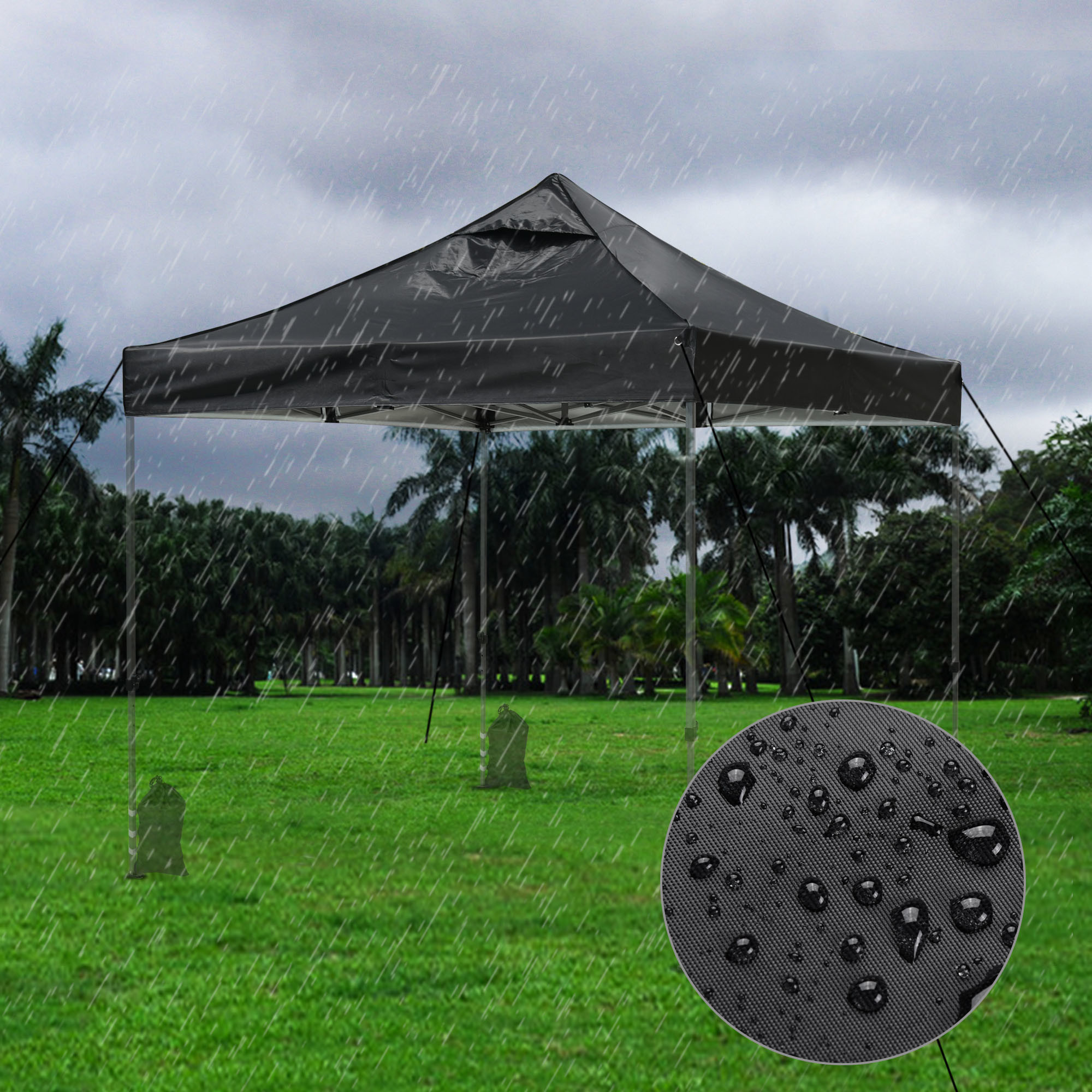 Universal Gazebo Top Replacement - Black - 1x Canopy Top, 4x Ropes, 4x Ground Stakes, 1x Manual - 5.63 - Enhance your gazebo with UV50+ protection and durable fabric!