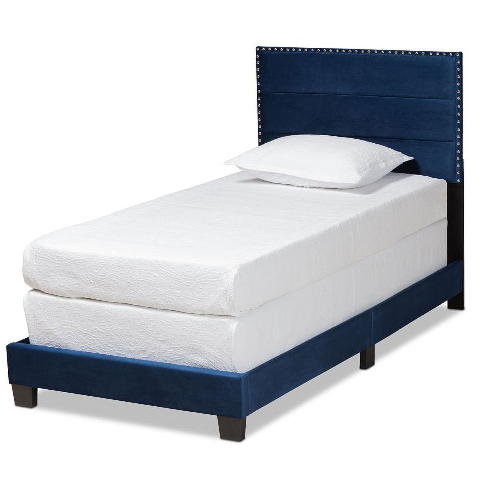 Bowery Hill Modern Velvet Fabric Upholstered Twin Size Panel Bed in Navy Blue