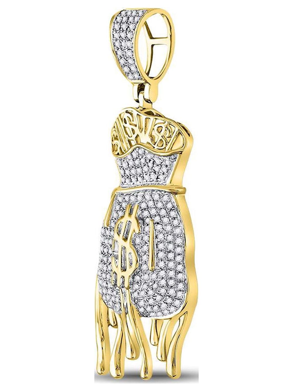 10kt Yellow Gold Mens Round Diamond Dripping Money Bag Charm Pendant 1/2 Cttw
