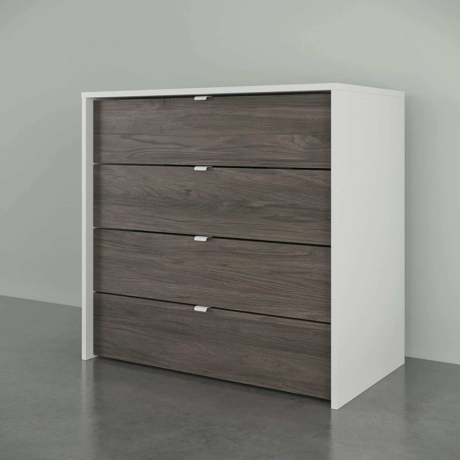 Homestock City Chic 212448 4-Drawer Chest, White and Bark Grey