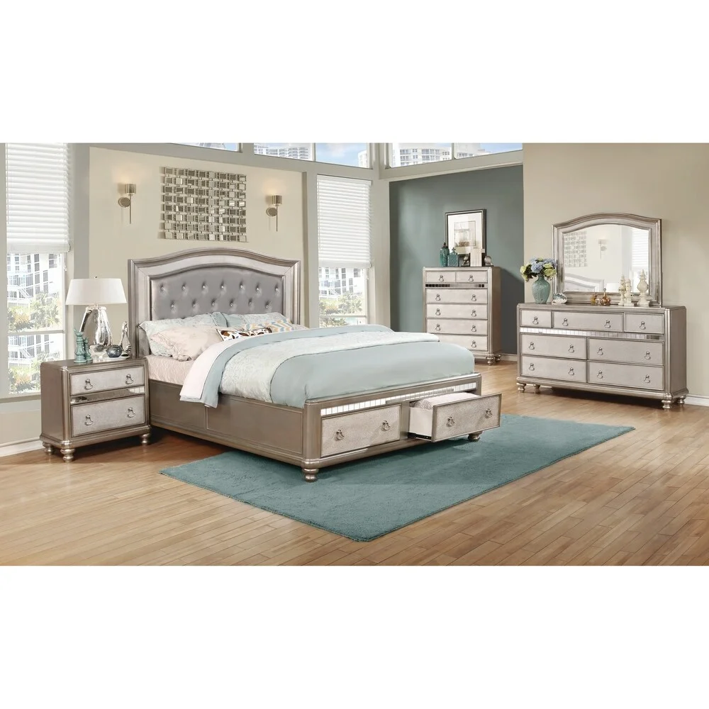 Coaster  Furniture Bling Game Storage Bedroom Set Metallic Platinum King