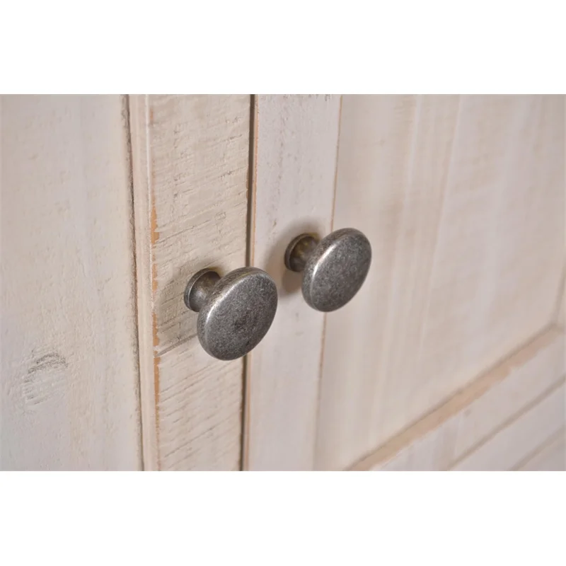 Rustic French 5Pc King Bedroom Set in Distressed White/Brown Wood / Panel Bed