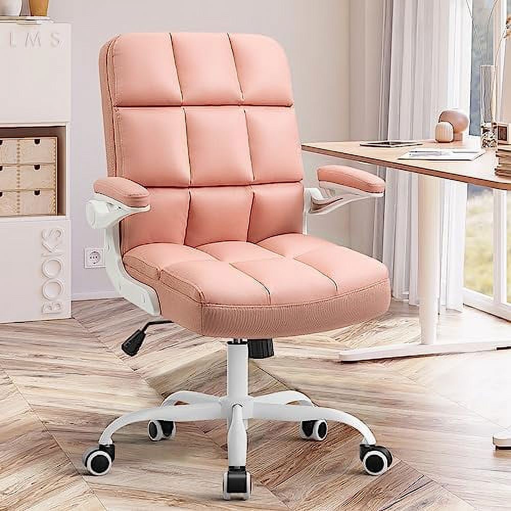 GEROBOOM Blue Office Chair  Home Office Desk Chairs with Flip-up Armrest  Fuzzy Rolling Desk Chair with Wheels  Faux Fur Computer Chairs Adjustable Backward Tilt