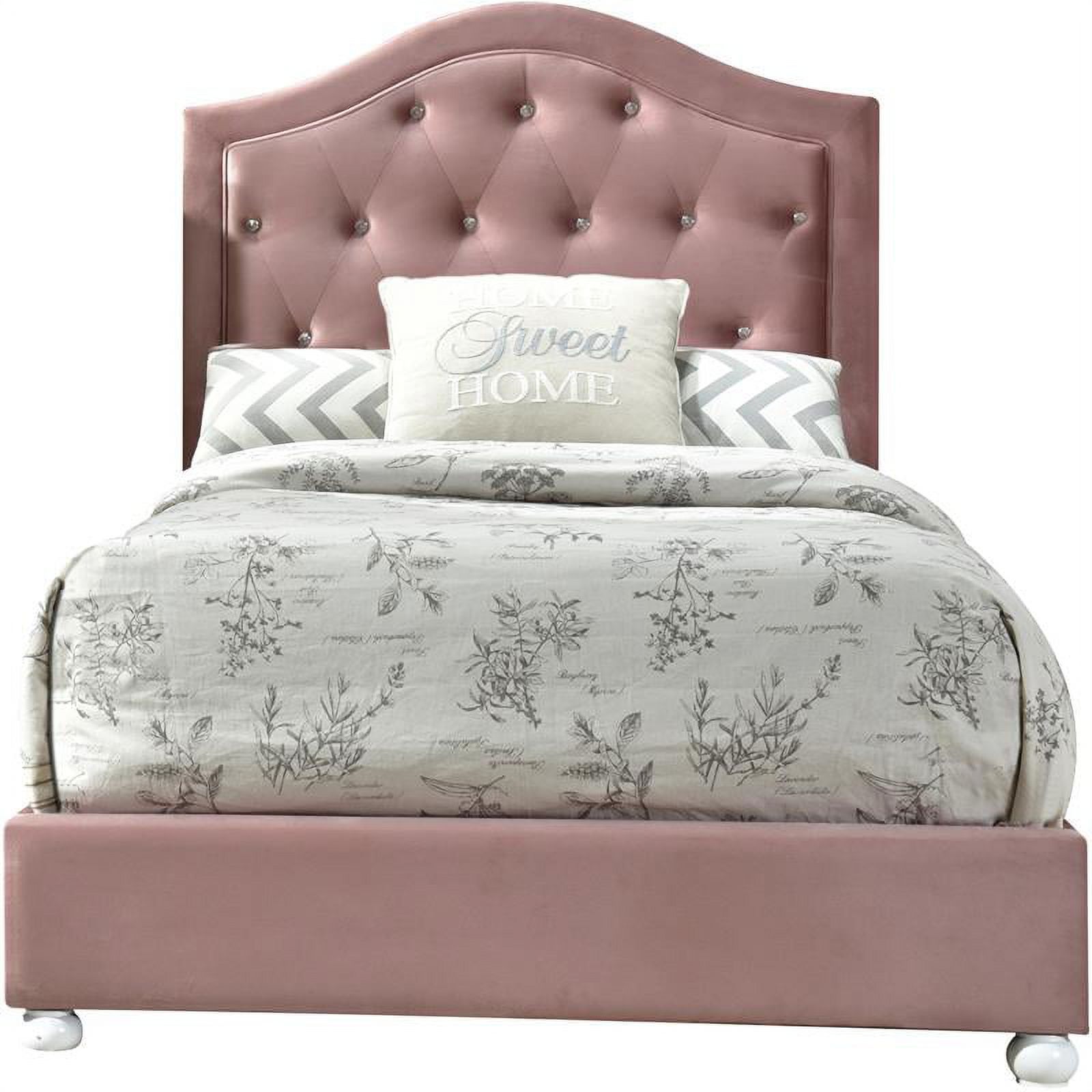 Bowery Hill Contemporary Twin Bed in Pink Fabric