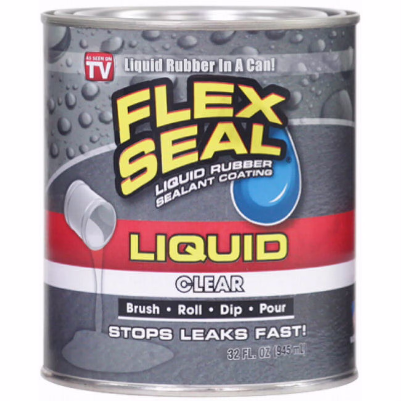 Flex Seal LFSCLRR32 Liquid Rubber Sealant Coating, Clear Can, 32 oz., Each