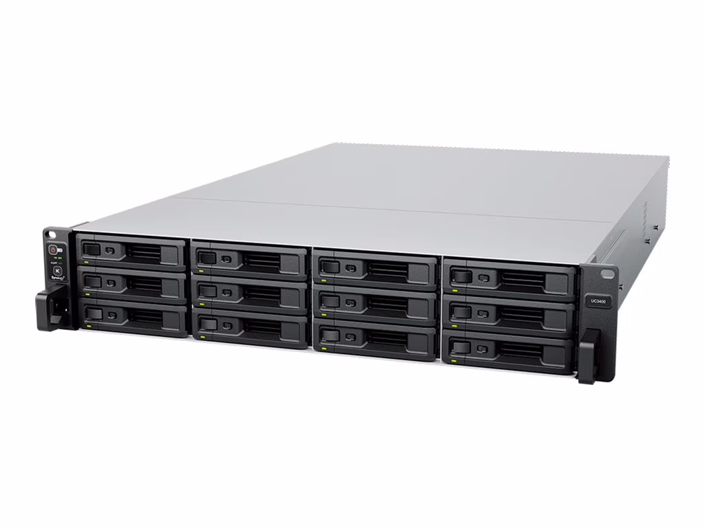 Synology UC3400 - NAS server - 12 bays - rack-mountable - RAID RAID 0, 1, 5, 6, 10, JBOD, 5 hot spare, 6 hot spare, 10 hot spare, 1 hot spare, RAID F1, F1 hot spare - RAM 16 GB - Gigabit Ethernet / 10 Gigabit Ethernet - iSCSI support
