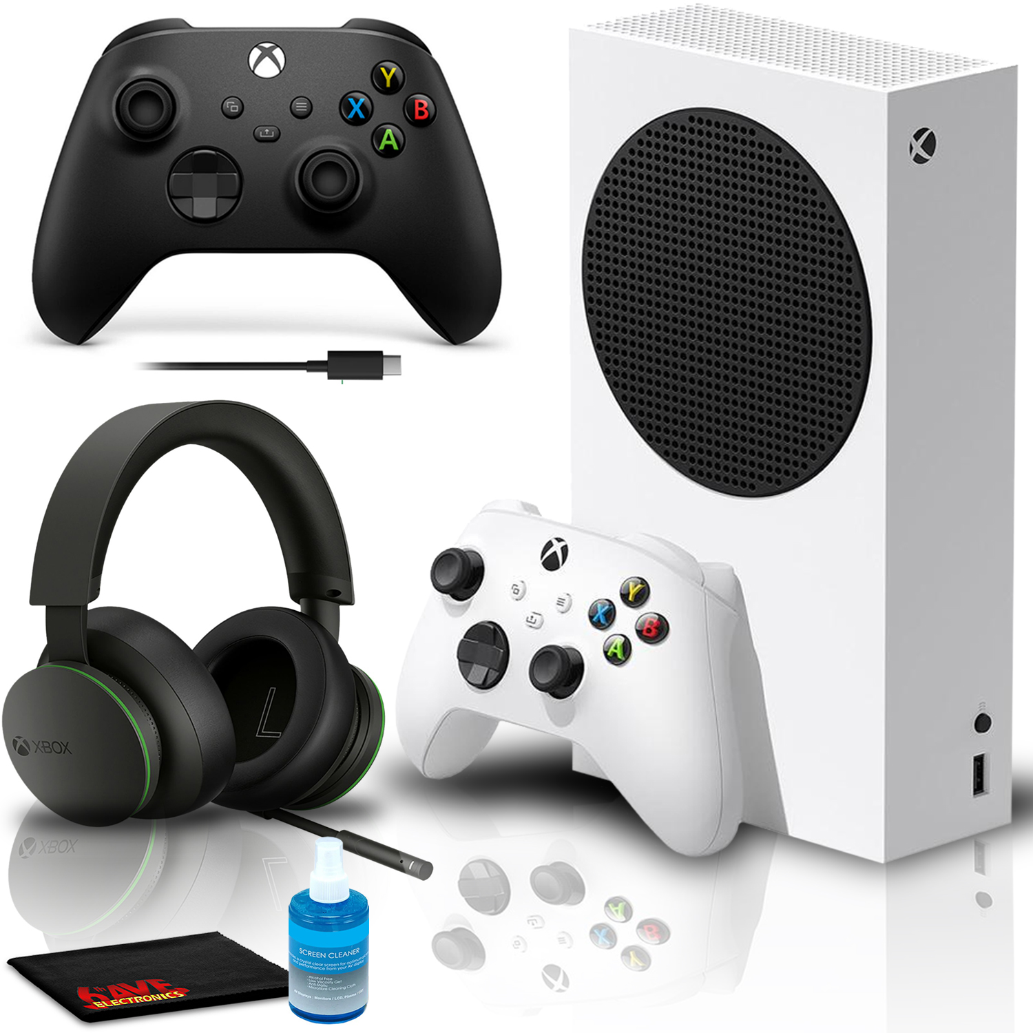 Microsoft Xbox Series S Gaming Console with Xbox Wireless Controller + USB-C Cable (2020, Carbon Black), Wired Stereo Headset (20th Anniversary), and 6Ave Cleaning Kit