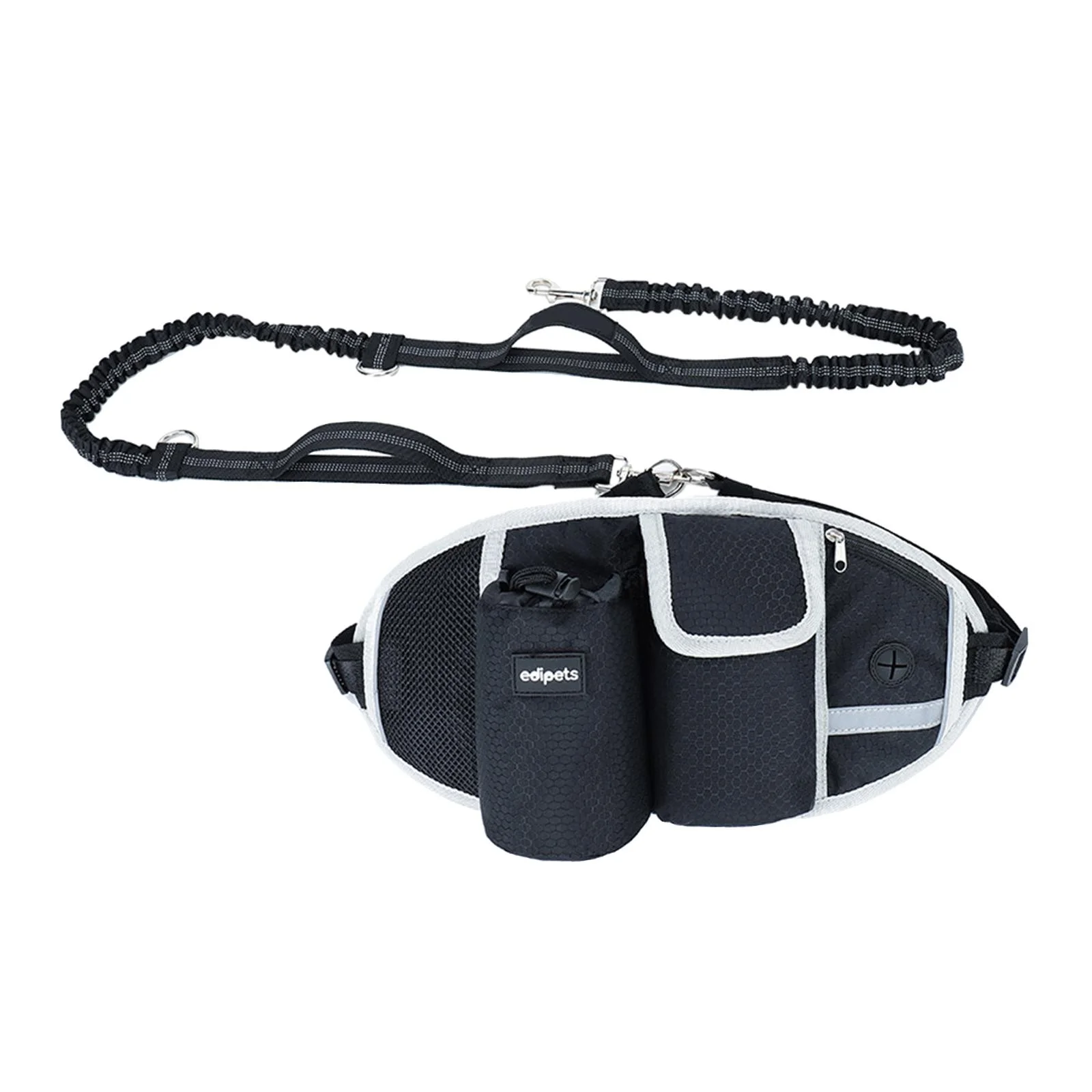 Hands Leash with Multi Pouches, Strong Shock Absorbing Dog Leash with Reflective Stitches, Dog Waist Belt Leash for Running Walking , Black