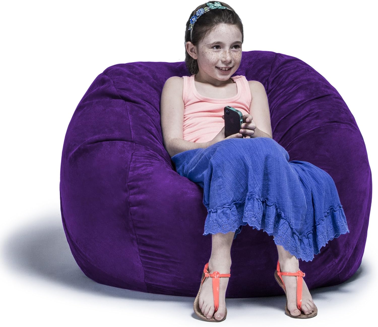 3 Ft Bean Bag Chair With Removable Cover, Grape