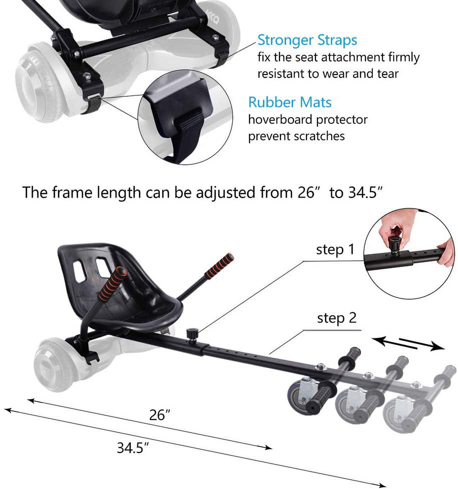 Hoverboard Seat Attachment Go-Kart Fits 6.5”/8”/10” Hoverboards, Hover Cart for Kids , Accessory for Self Balancing Scooter, Black
