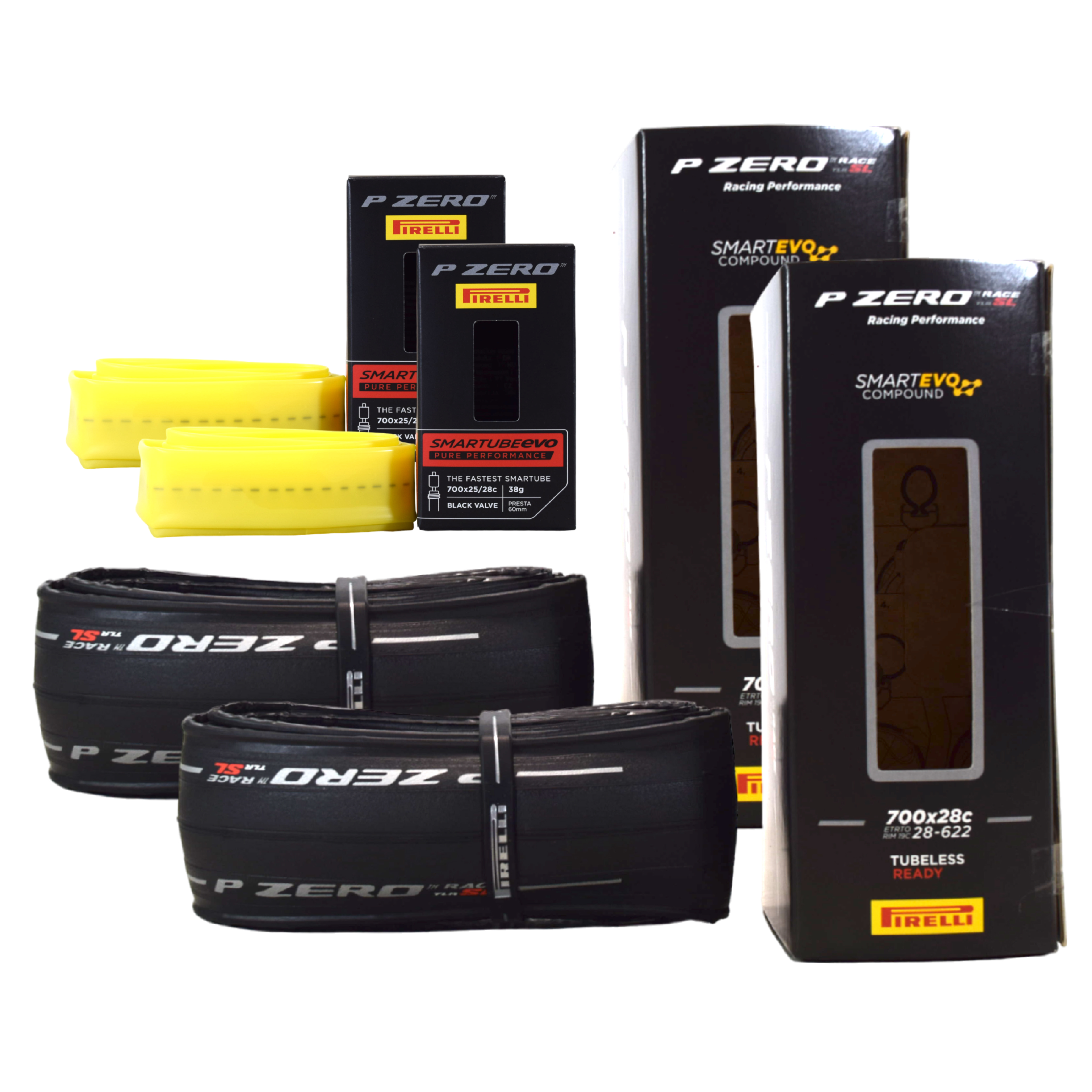 Pirelli P ZERO Race TLR SL 28-622 Road Bicycle Tire (700x28c) + SmarTUBE EVO 25/28-622 Presta 60mm - 2 Pack
