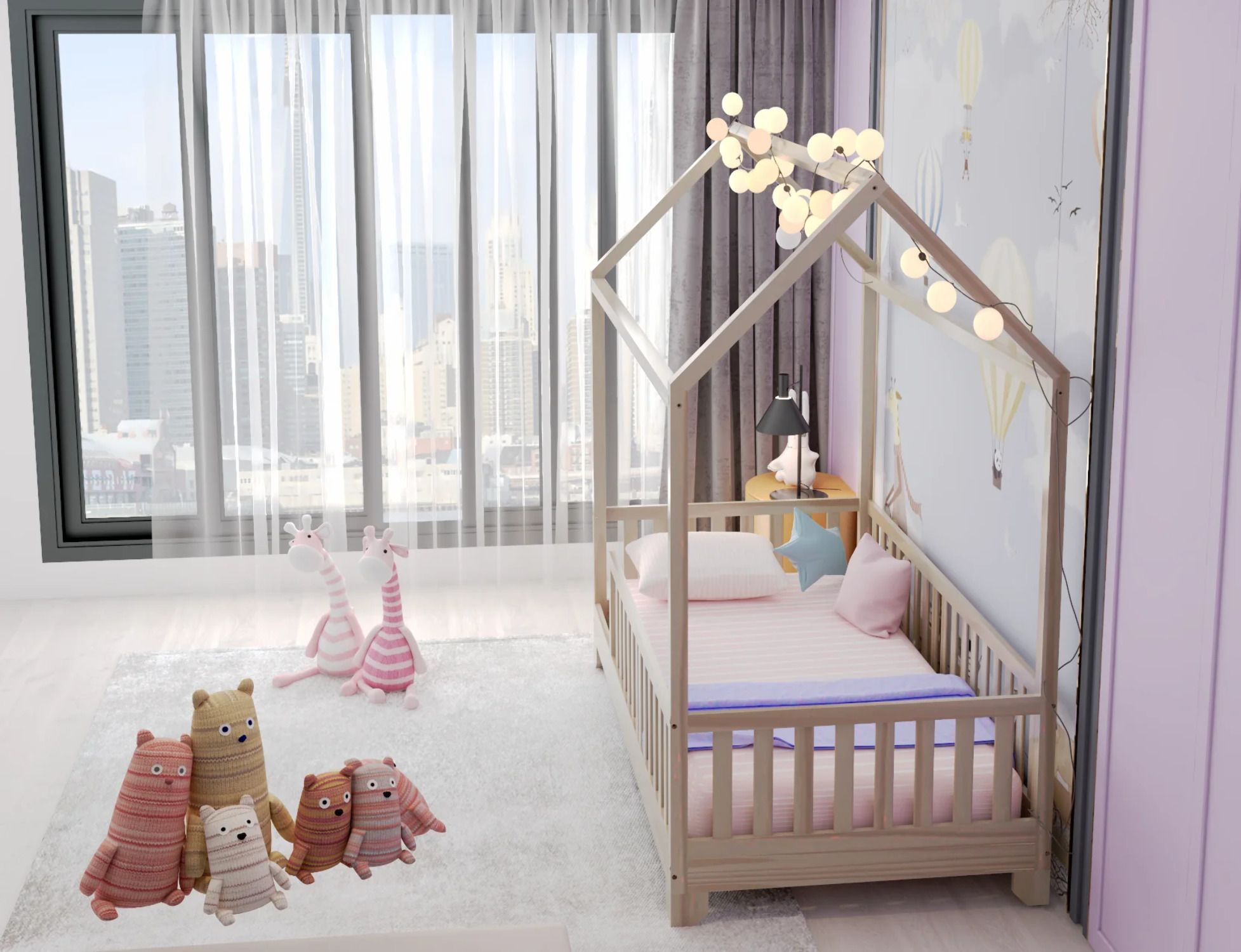 Custom Kids Furniture Aiden Toddler House Bed with Rails