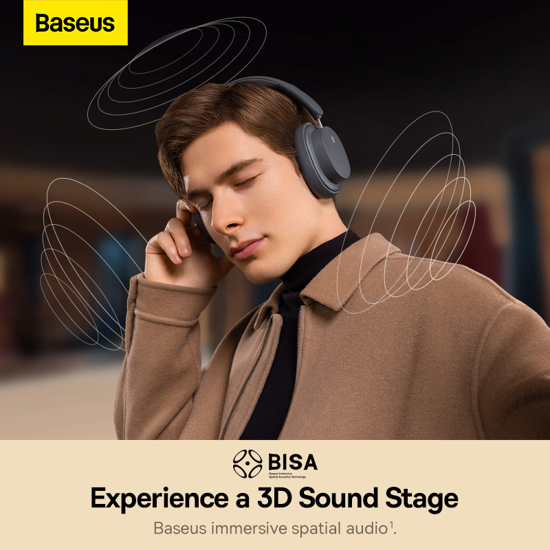 Baseus Bluetooth Headphones Over Ear, 70H Playtime and 0.06s Low-Latency Wireless Headphones with Mic, HiFi Stereo Foldable Headset Gray