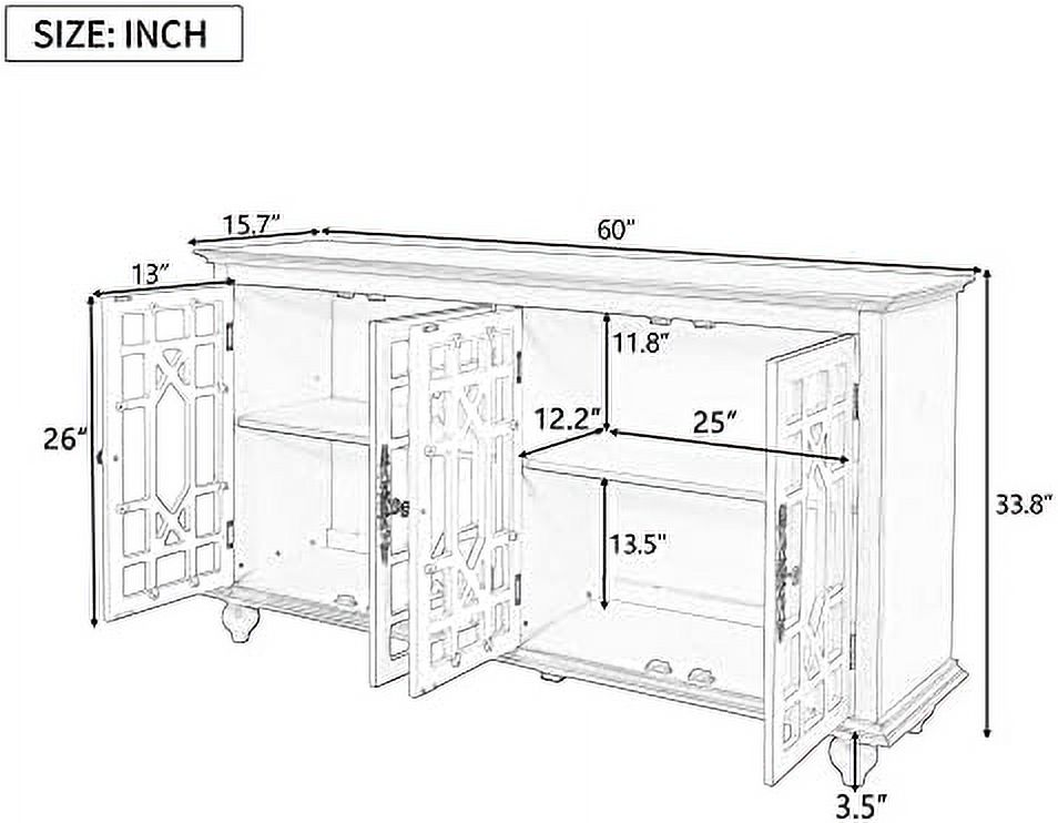 SPBOOMlife 60" TV Stand  Rustic  Cabinet with   Sideboard with Adjustable Height Shelves  Console Table with 4 Doors  Entertainment Center for Living Room Bedroom Hallway (Antique Whi