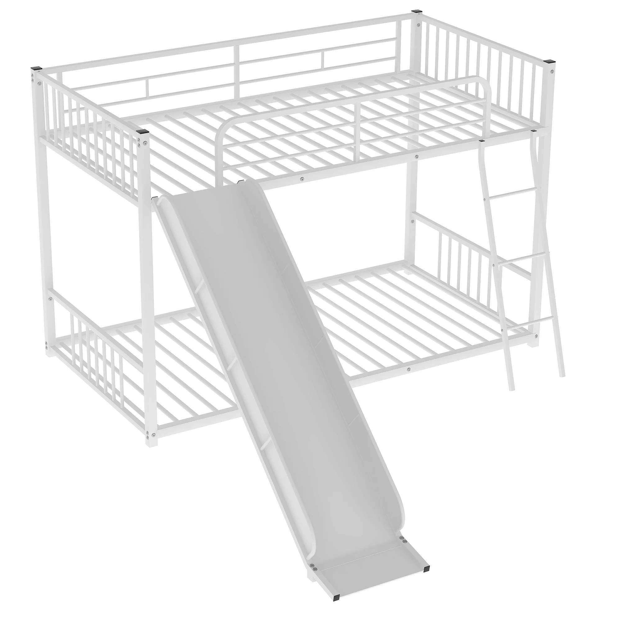 Nestfair White Twin over Twin Metal Bunk Bed with Slide