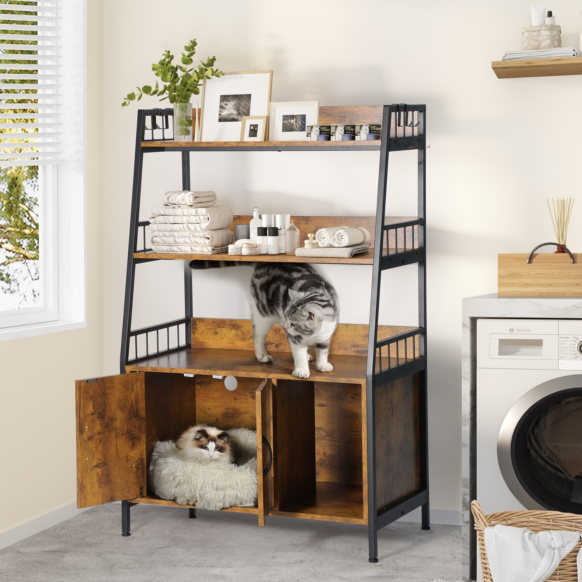 Warranty Company Moasis Furniture-style Cat Litter Box Enclosure with Cabinet, Shelves