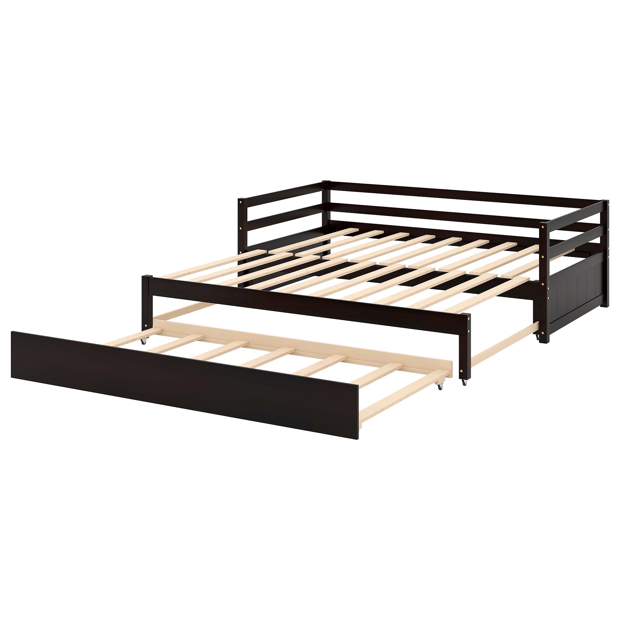 Multifunctional Extending Daybed with Trundle, Twin to King Wood Sofa Bed with Headboard for Small Spaces, No Box Spring Needed Espresso - Twin