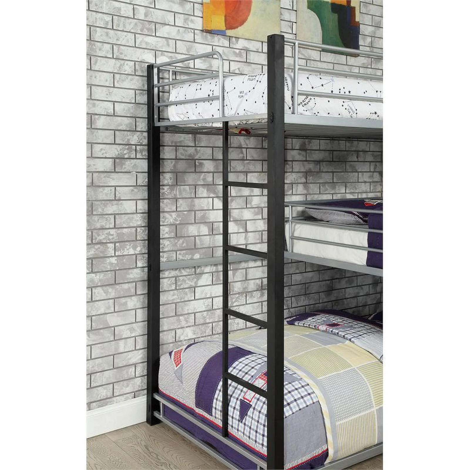 Furniture of America Crossman Metal Twin Triple Bunk Bed in Sand Black