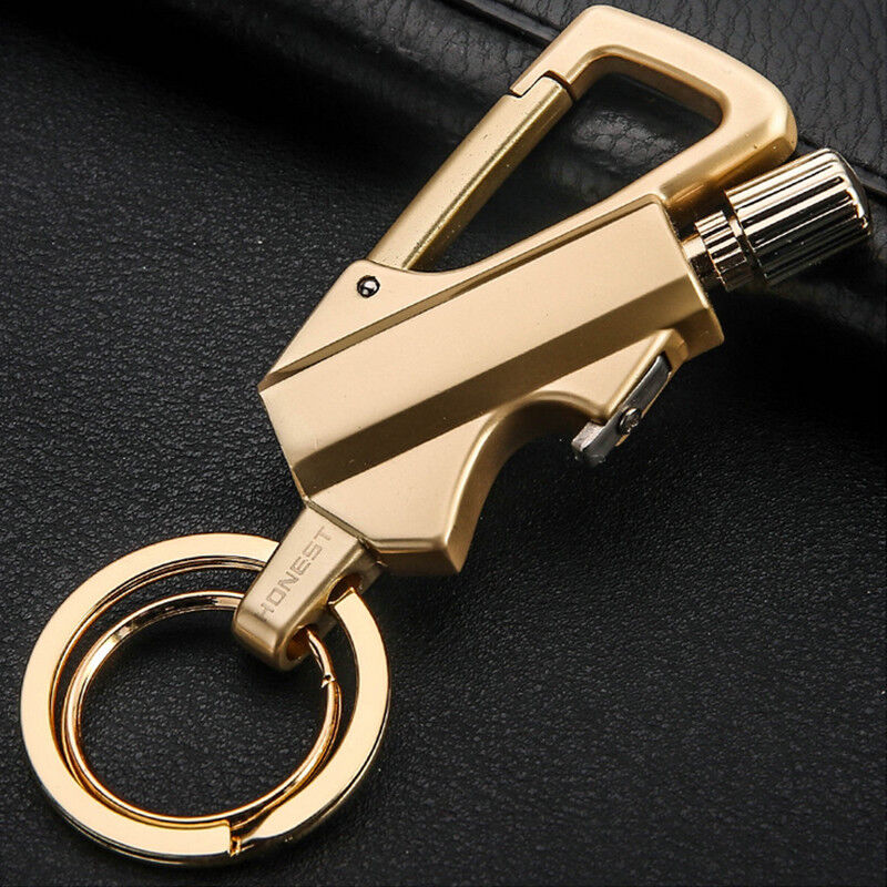 Lighter Metal Carabiner Bottle Opener Keychain Flint Fire Starter Permanent