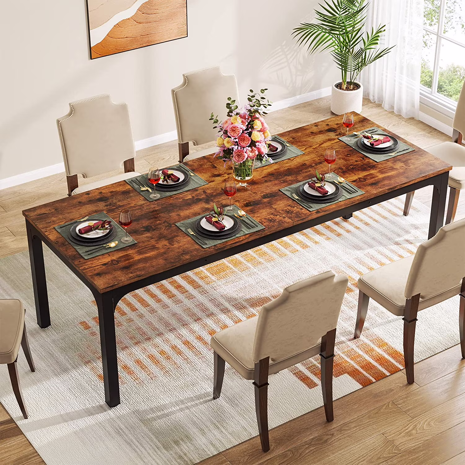 Dining Table for 6-8 Person, 78 inch Long Rectangular Kitchen Dining Table for Living Room and Dining Room, 78.7 x 27.5 x 29.5 Inches(Only Table)