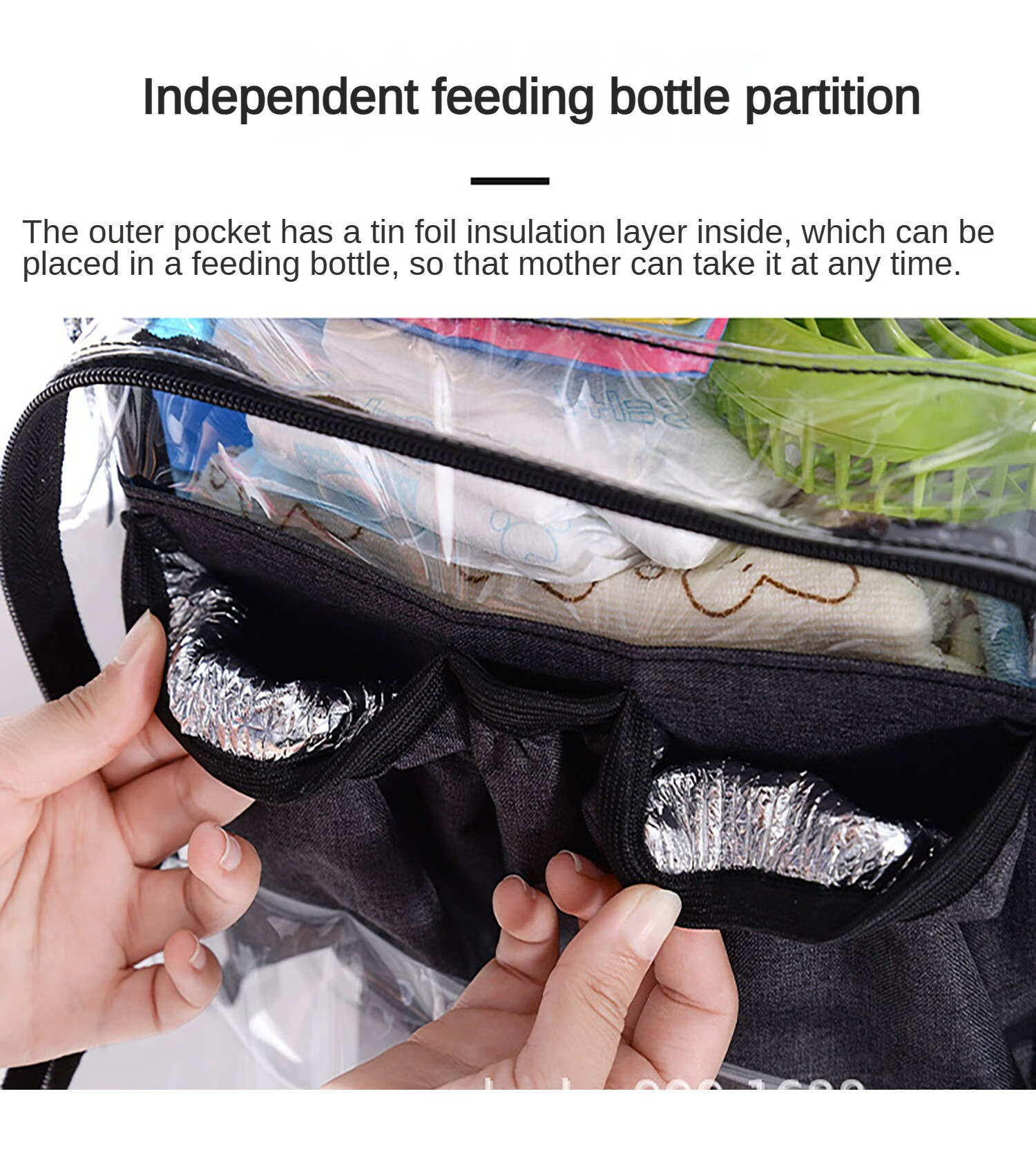 OLOEY Large-Capacity PVC Transparent Diaper Bag, Multi-Functional Waterproof Transparent Mother And Baby Bag, With Independent Bottle Insulation Bag (Black)