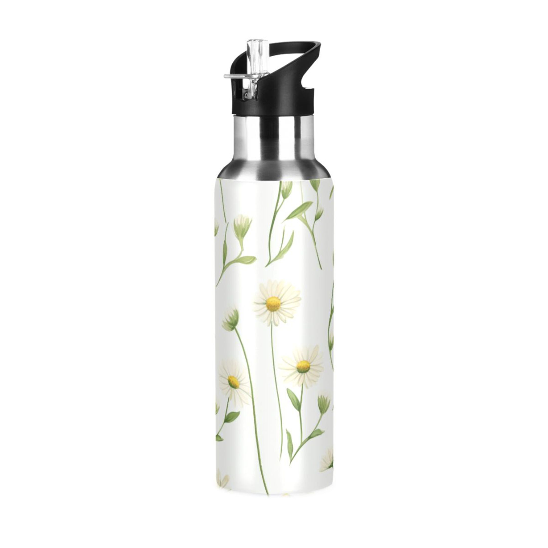 Daisy with Leaf Water Bottles Insulated Thermos Kids Stainless Steel Bottle with Straw Lid Flask Leakproof for Sports Gym 20 oz