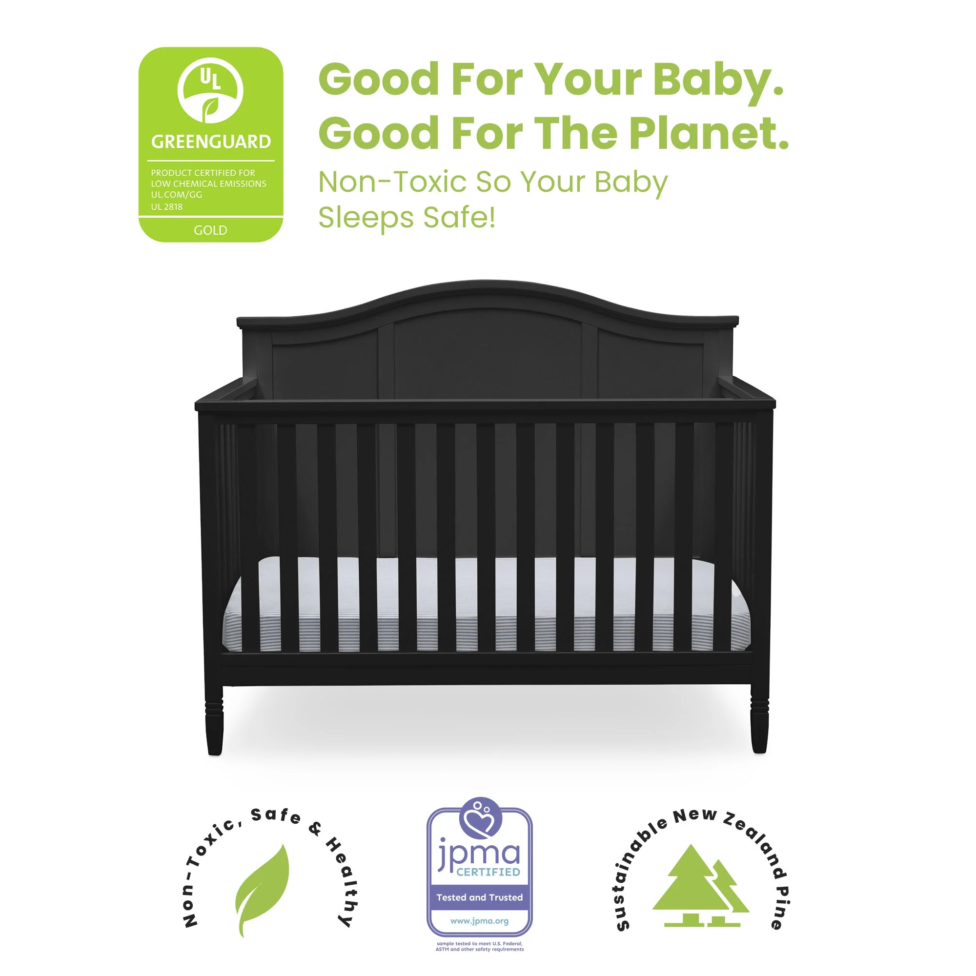 Delta Children Madrid 5-in-1 Convertible Baby Crib, Black