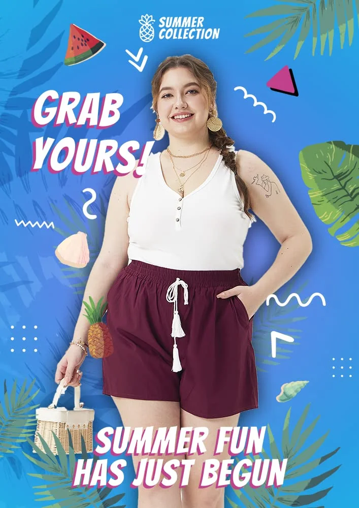 TIYOMI Plus Size Black Shorts For Women 5X Comfy Drawstring Pants Elastic Waist Pocketed Pants Casual Outdoor Summer Shorts 5XL 28W