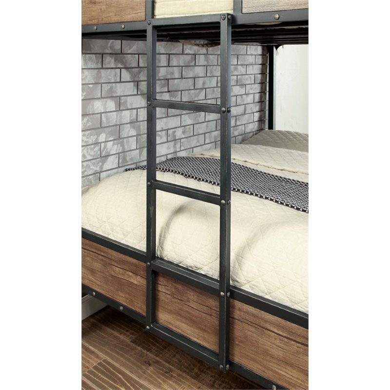 Bowery Hill Modern Steel Metal/Wood Full Over Full Bunk Bed in Black