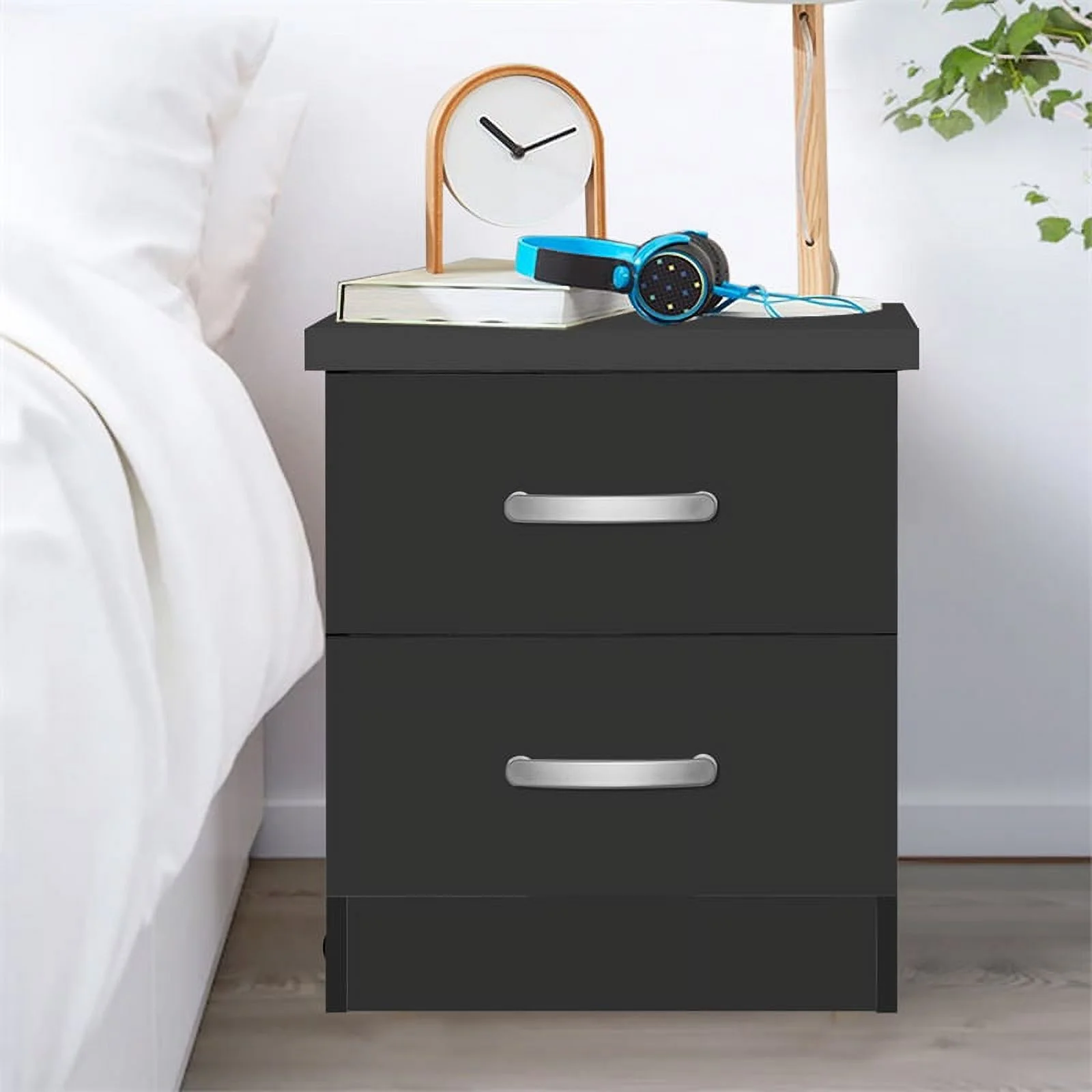Home Square 2-Piece Set with Dresser with Lock 2-Drawer Nightstand in Black