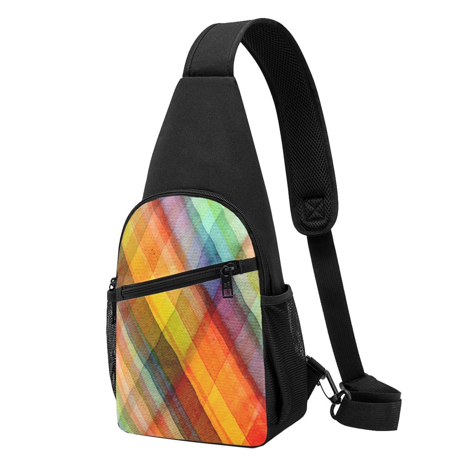 Balery Abstract Watercolors Tartan Chest Pack,Small Sling Bag For Women Men,Crossbody Bags For Travel Hiking Running Sports