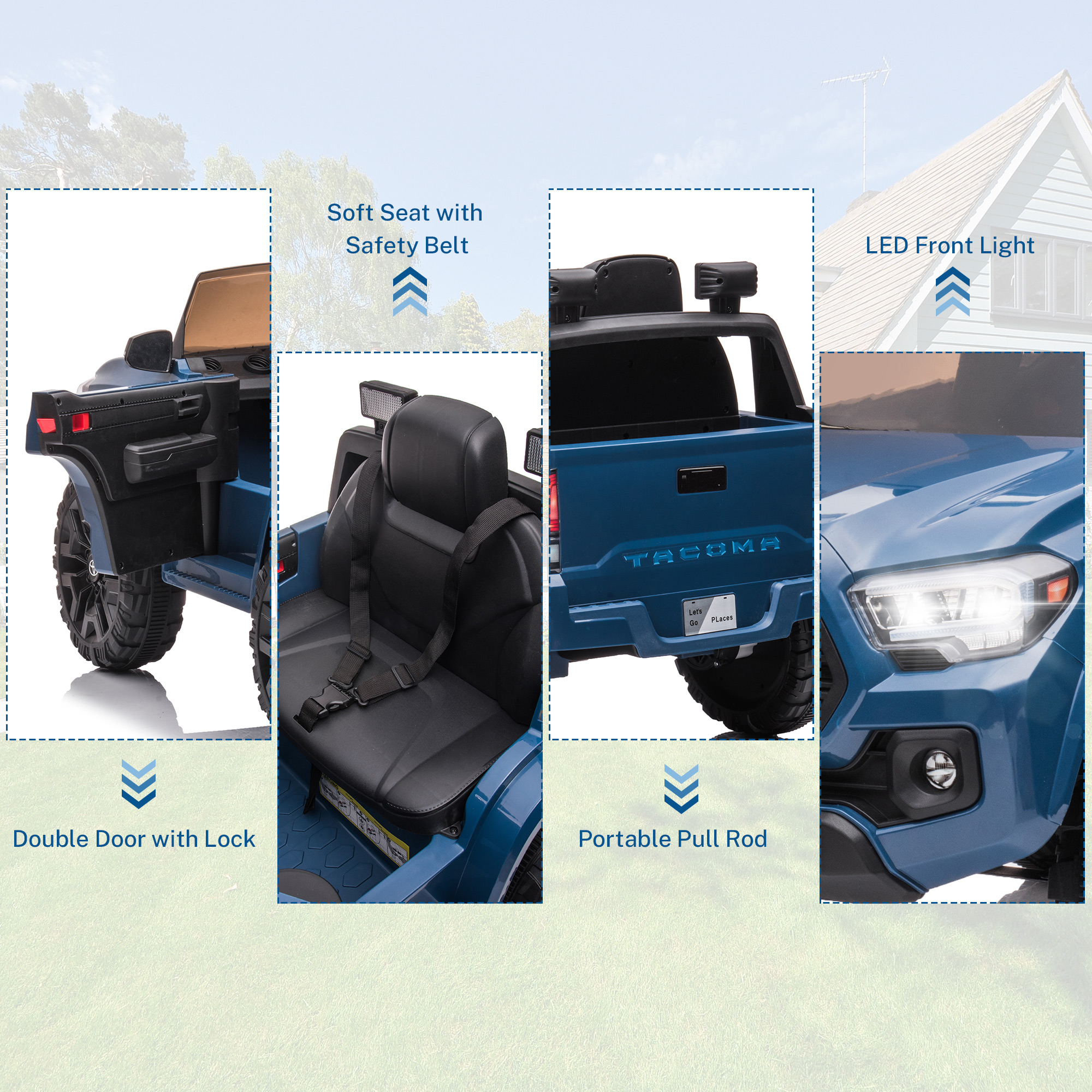 Ride On Kids Truck Car, Segmart Licensed Toyota Tacoma 12 Volt Electric 4 Tries Vehicle with Remote Control, 2 Speeds, 2 LED Headlights, Brakes and Gas Pedal, AUX, Blue, SS2630