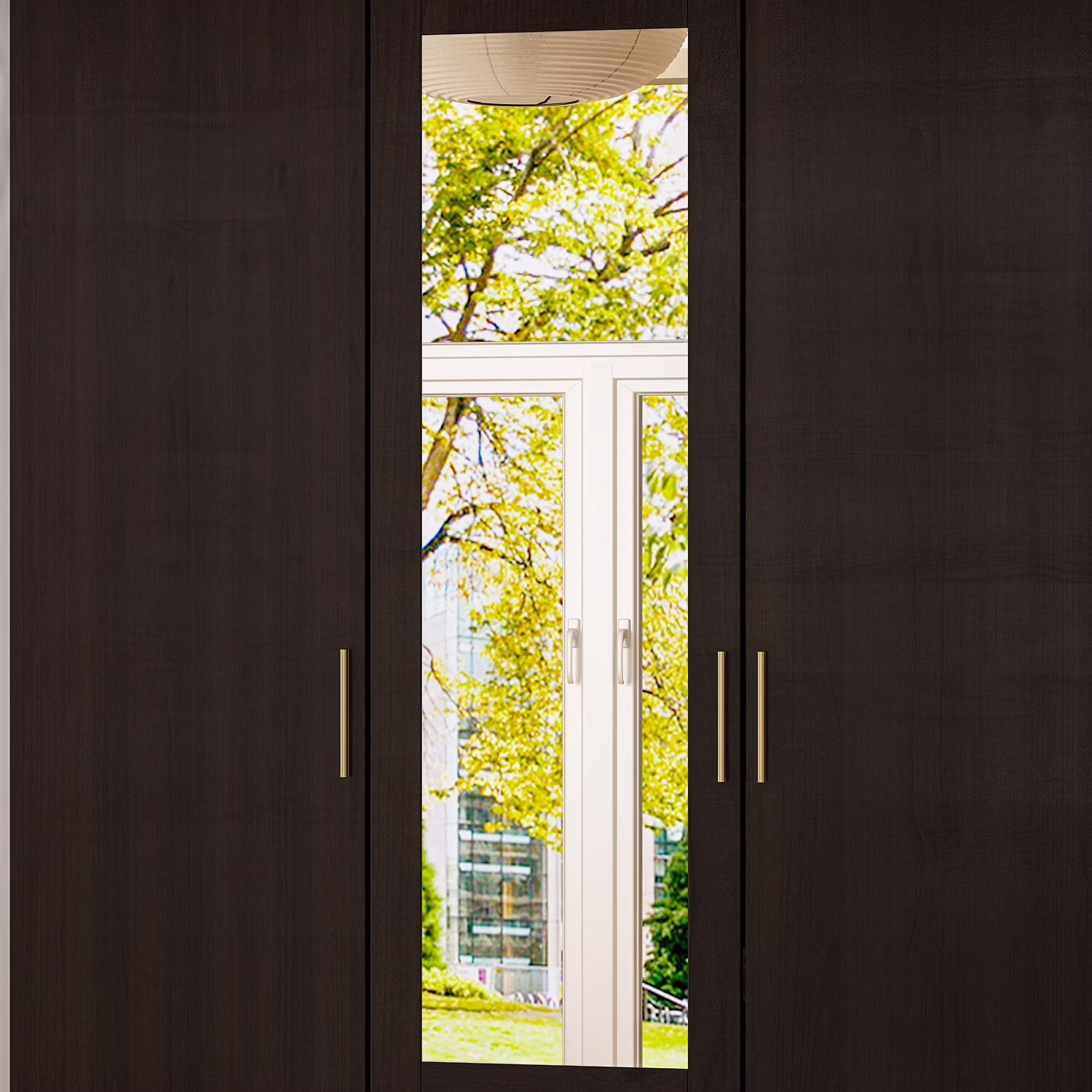 Timechee Wardrobe Armoire Wooden Closet with Mirror 4 Doors 2 Drawers Dark Brown