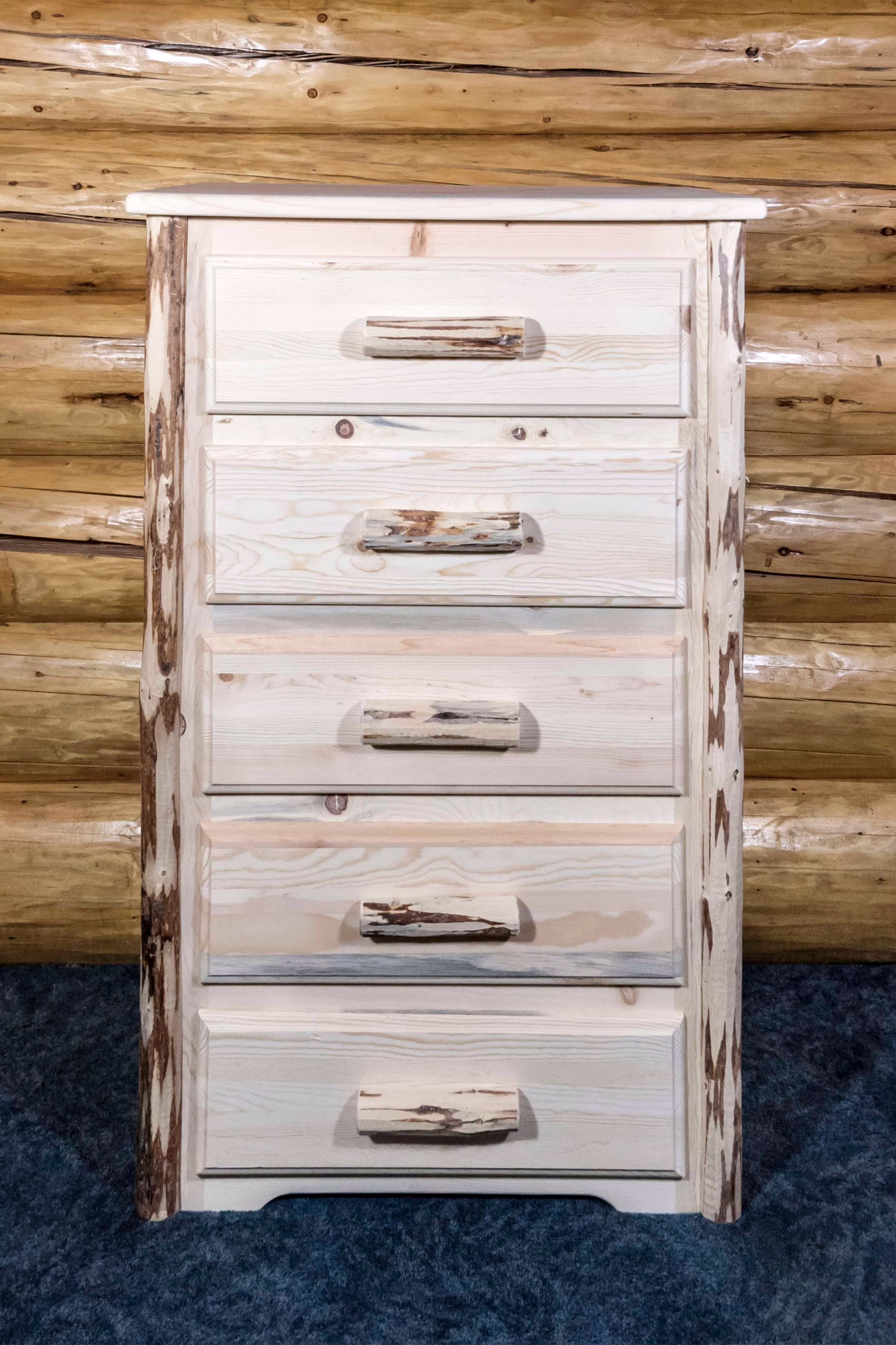 Montana Collection 5 Drawer Chest of Drawers, Clear Lacquer Finish