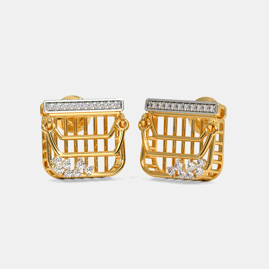 SILBERO INDIA Jacobella Purse Stud Earrings, Diamond Earrings In 18Kt Yellow Gold (5.39 gram) with Diamonds (0.2360 Ct)