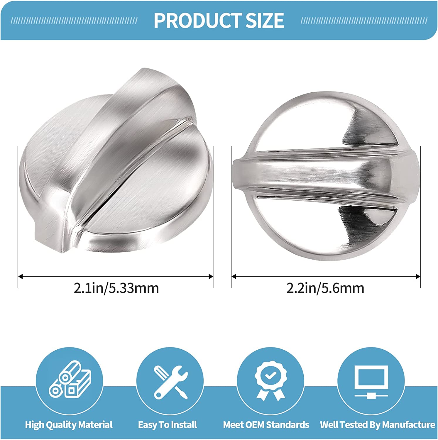 5 Pack WB03T10284 Burner Control Knobs Oven Electric Range Infinite Knobs Stainless Steel Finish Compatible with GE Range/Stove/Oven Replaces 1373043 AP4346312 AH2321076 EAP2321076 PS2321076