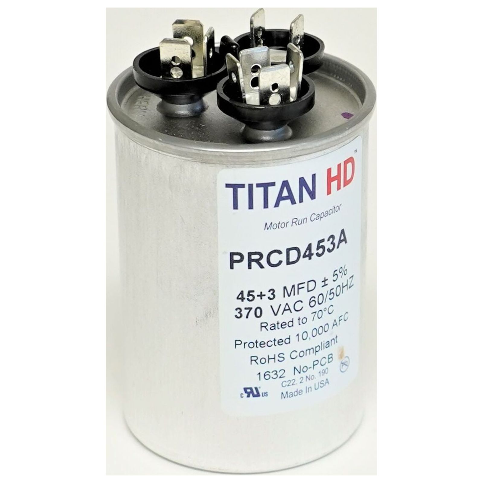 TitanHD PRCD453A Dual Run Round Capacitor 45+3 MFD/UF 370 Volts HVAC