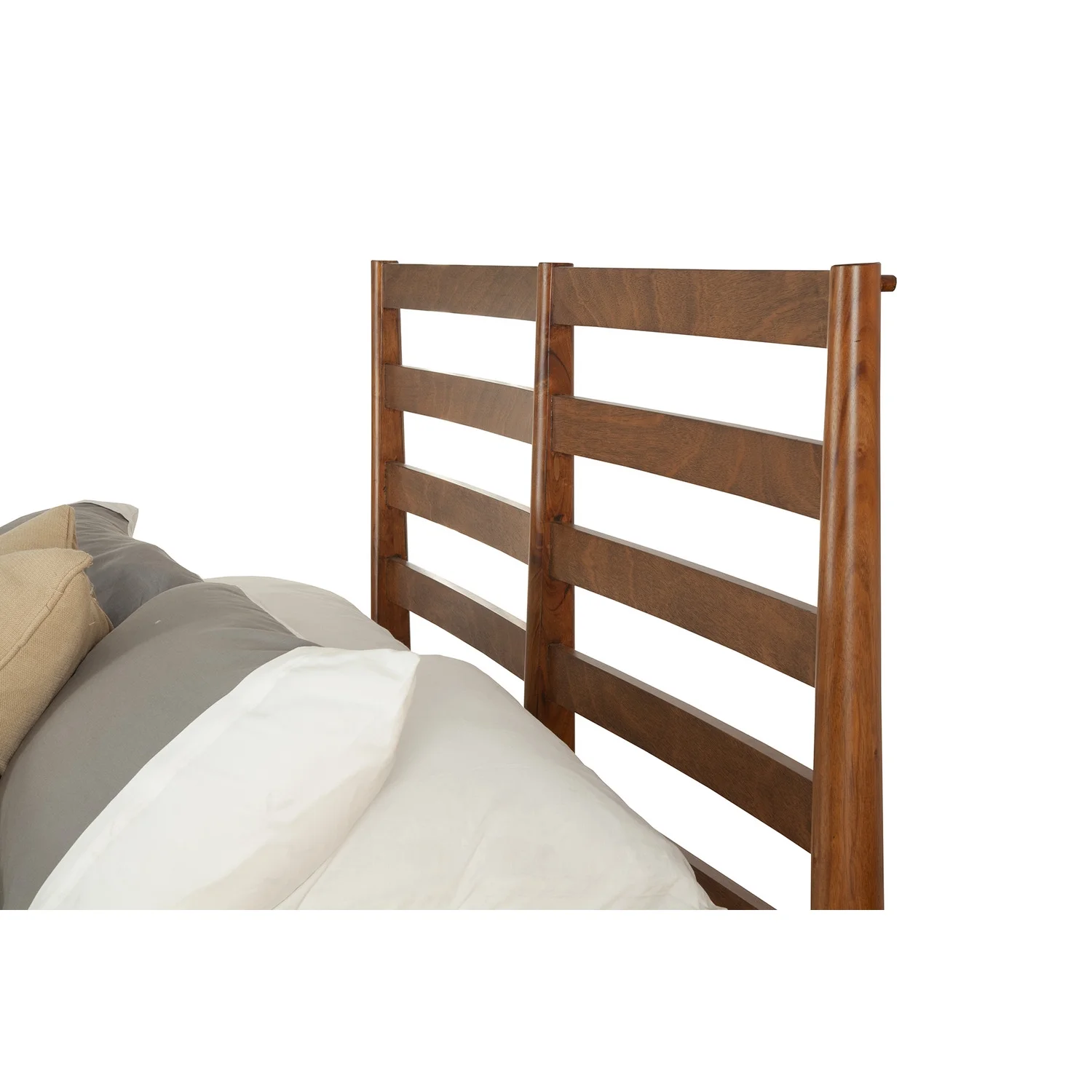 Benzara Transitional Queen Size Wooden Bed with Slatted Headboard, Brown