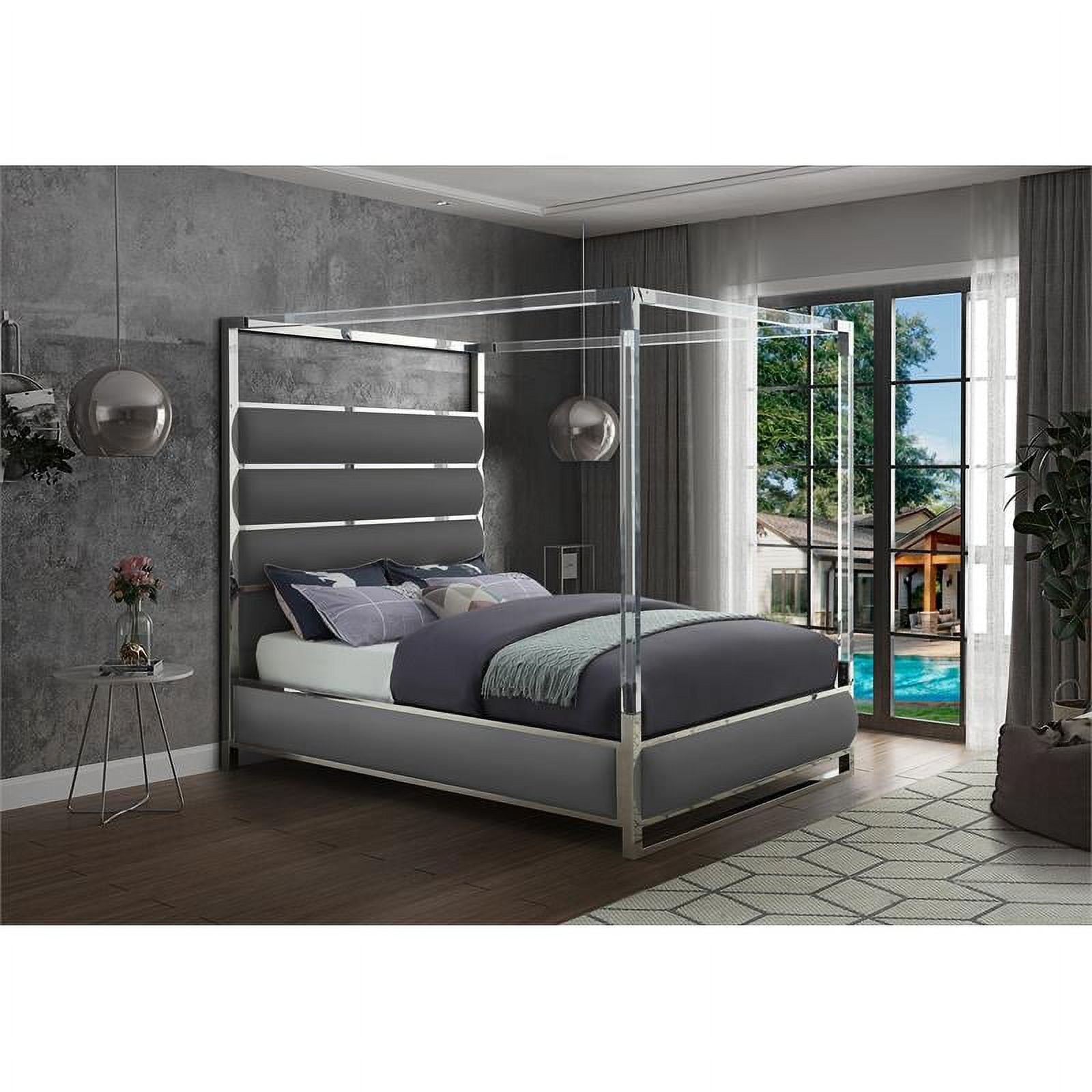 Meridian Furniture Encore Contemporary/Modern Wood Canopy Bed, Queen, Gray