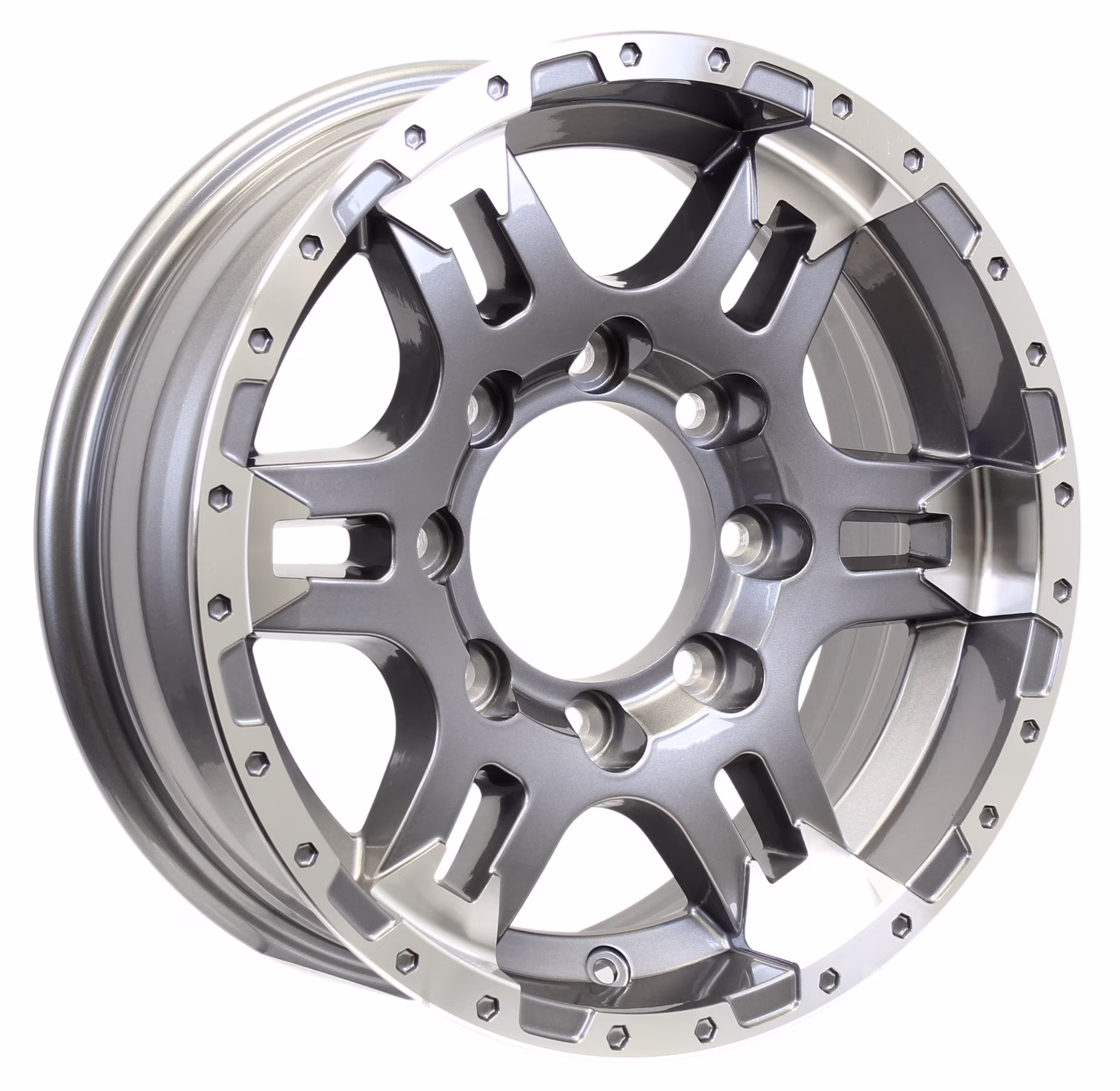 Two Aluminum Trailer Wheels 16X7 16 Inch Rim Gun Metal Machine 8 Lug PDTU67864GM