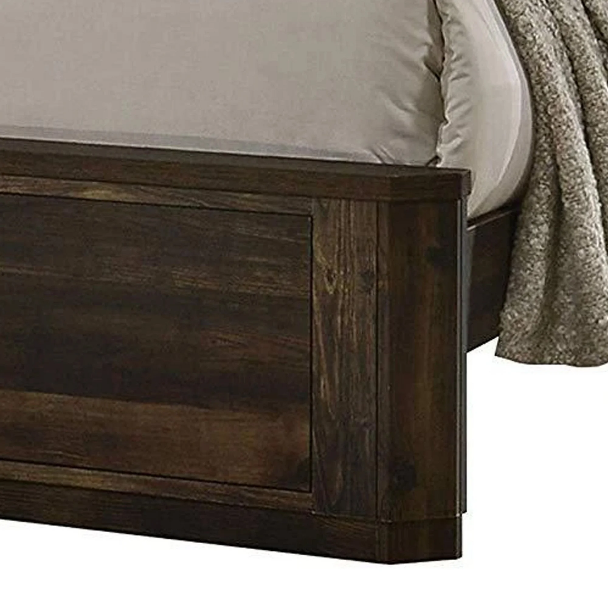 Transitional Style Wooden Eastern King Bed with Paneled Headboard Brown