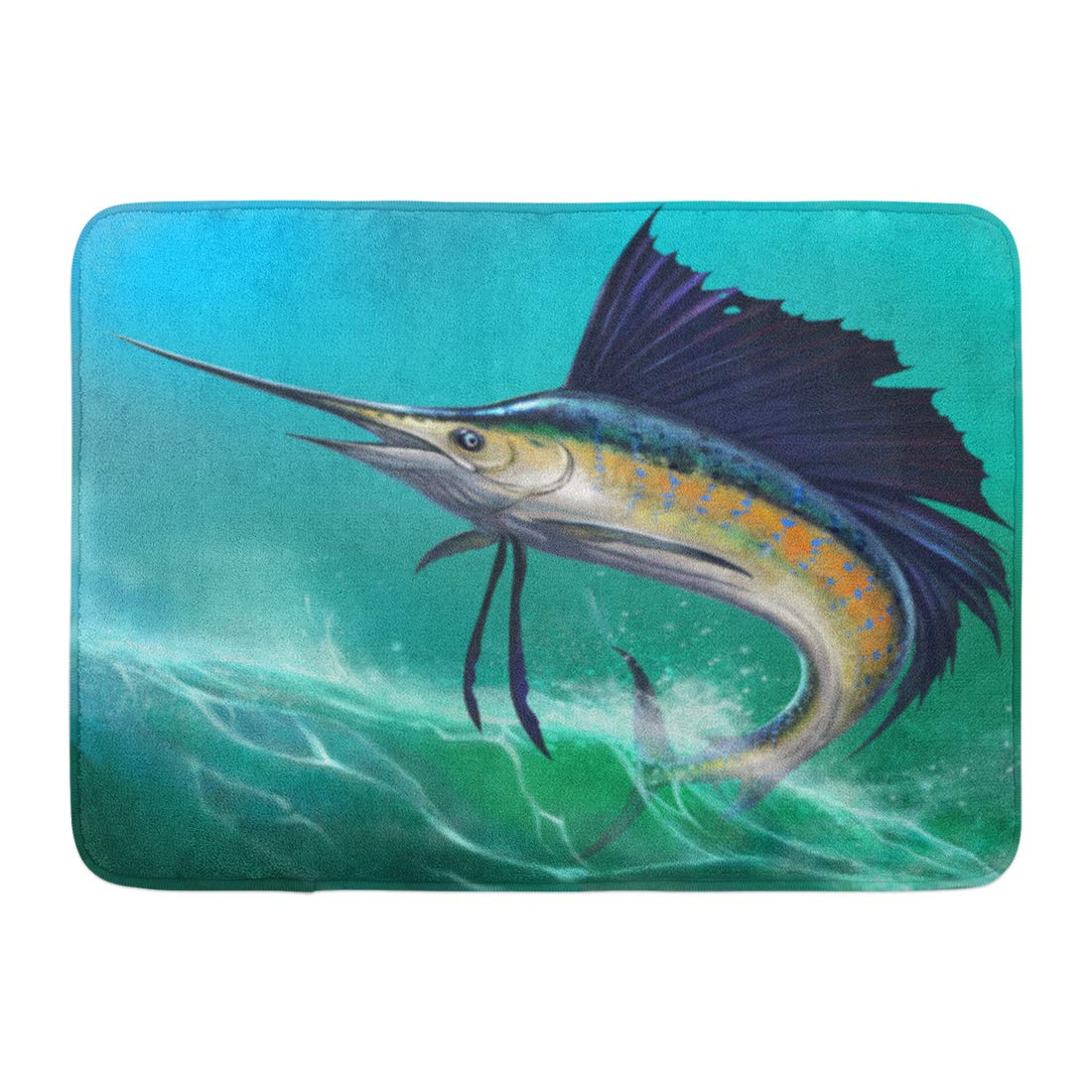 KDAGR Blue Marlin Sailfish of Waves in Jump Jumping Swordfish Water Doormat Floor Rug Bath Mat 23.6x15.7 inch