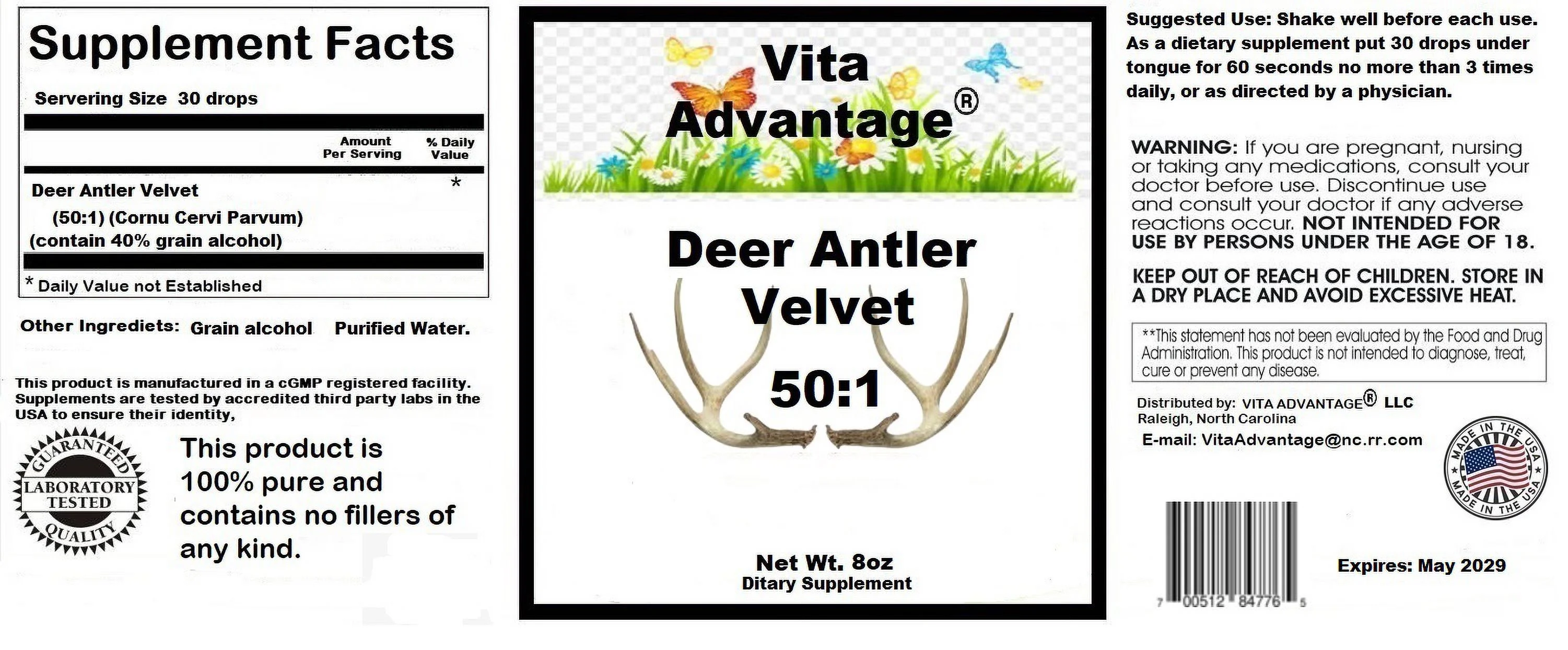 Pure IGF Concentrated Growth Factors Deer Velvet Antler Extract 8 fl. oz Plastic Container