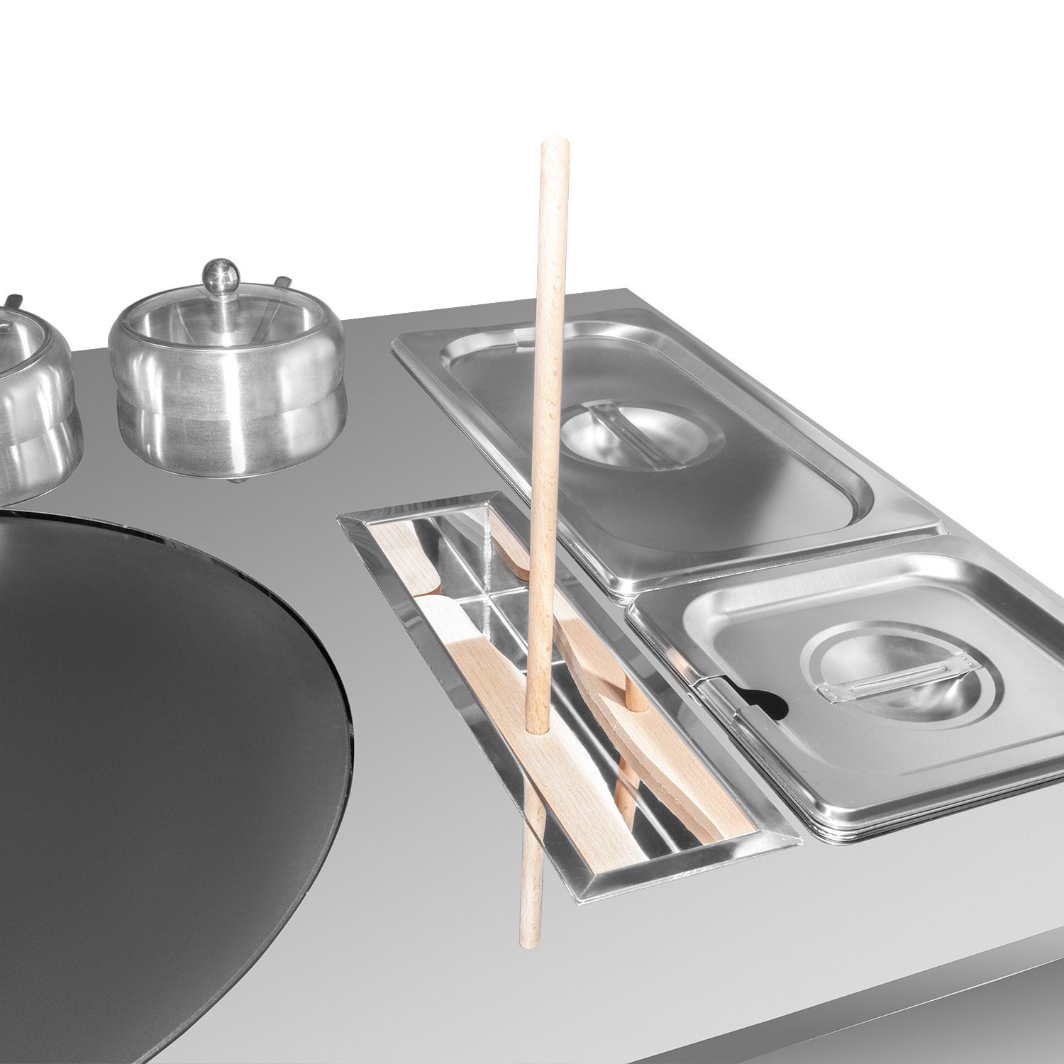 ALDKitchen Crepe Maker with Service Station | Nonstick Plate | 8 Pots and Tools Included