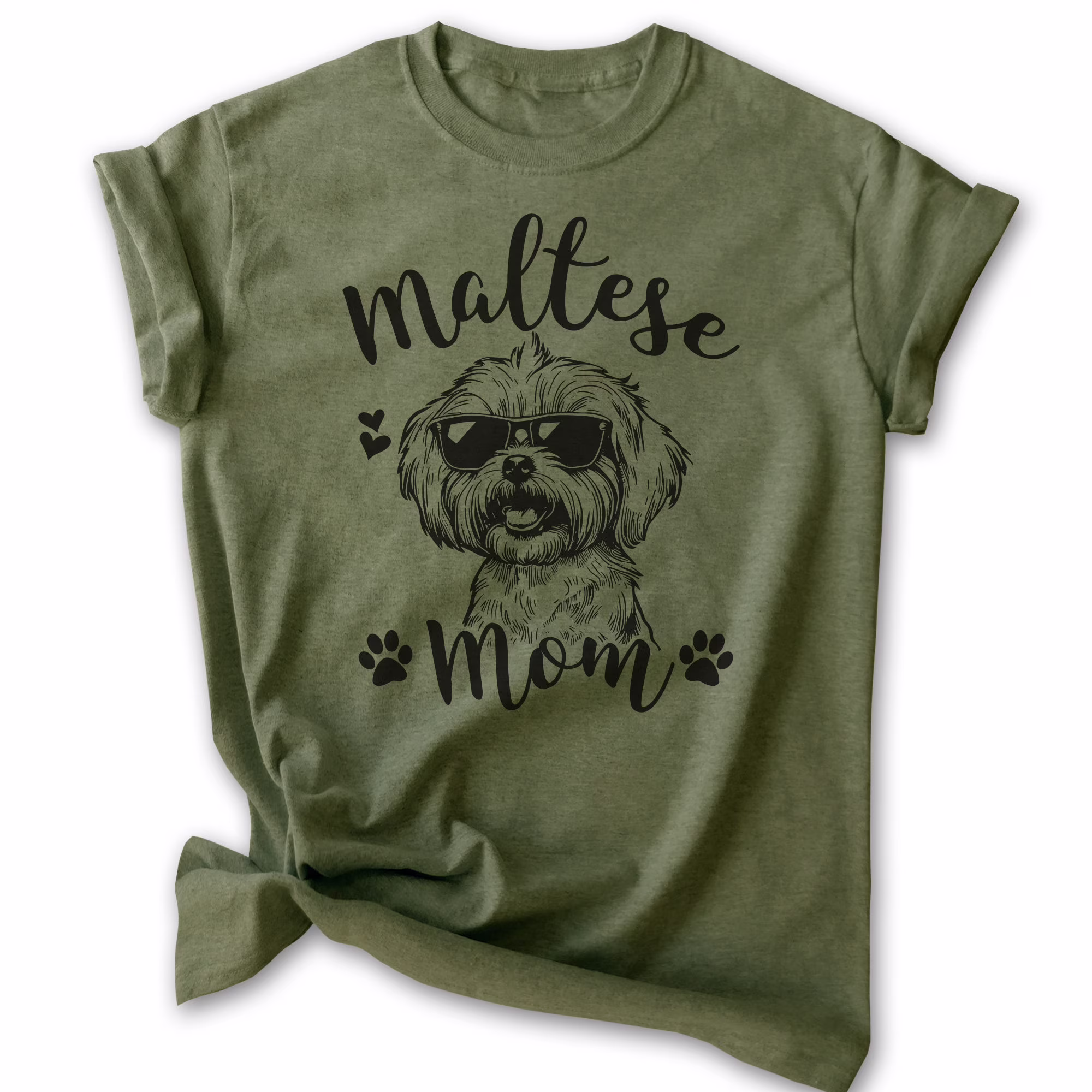 Maltese Mom, Unisex Women's Shirt, Maltese Owner, Funny Dog Mom Gift, Heather Military Green, Small