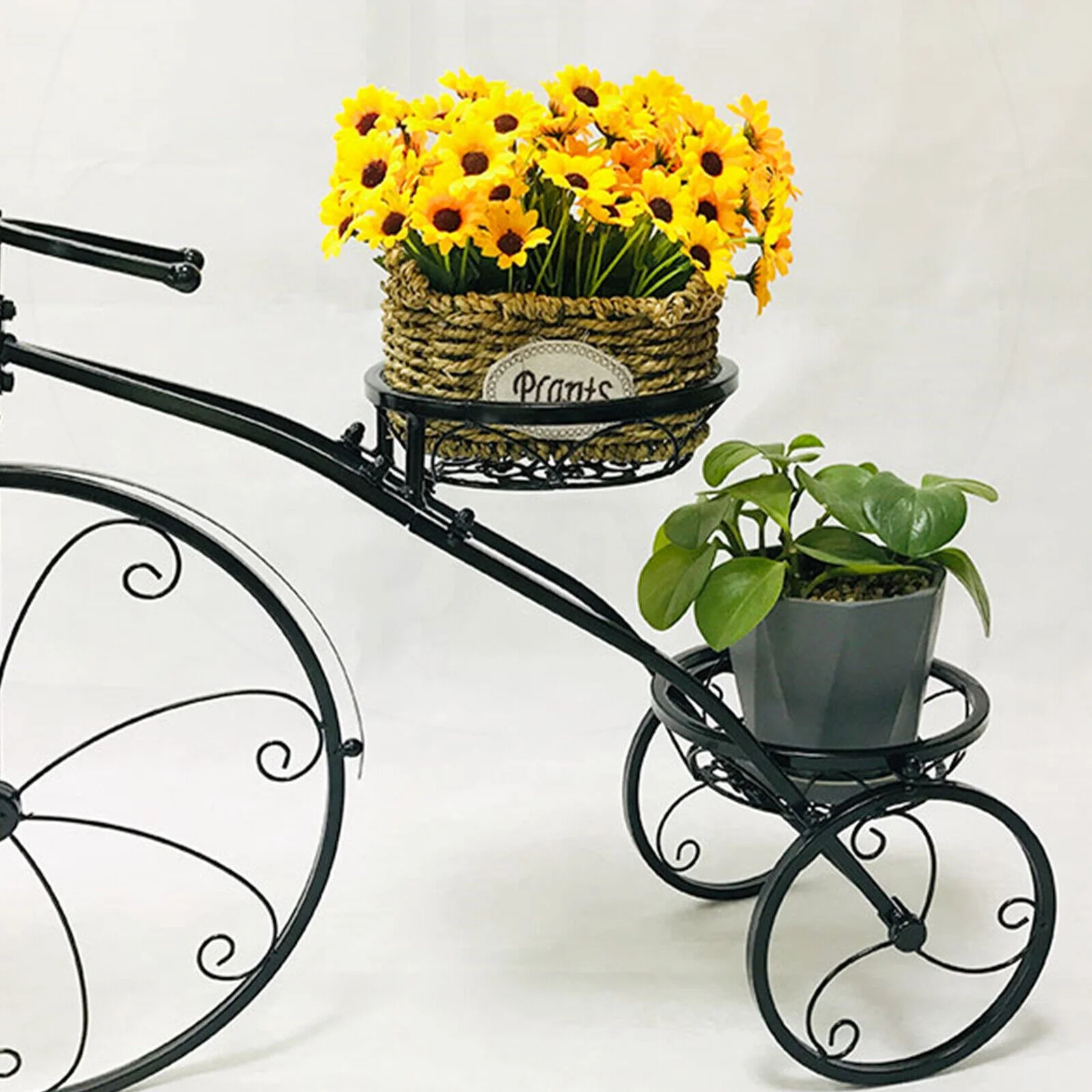 FETCOI Tricycle Plant Stand Flower 3 Pots Cart Holder Planter Rack Display Garden Patio