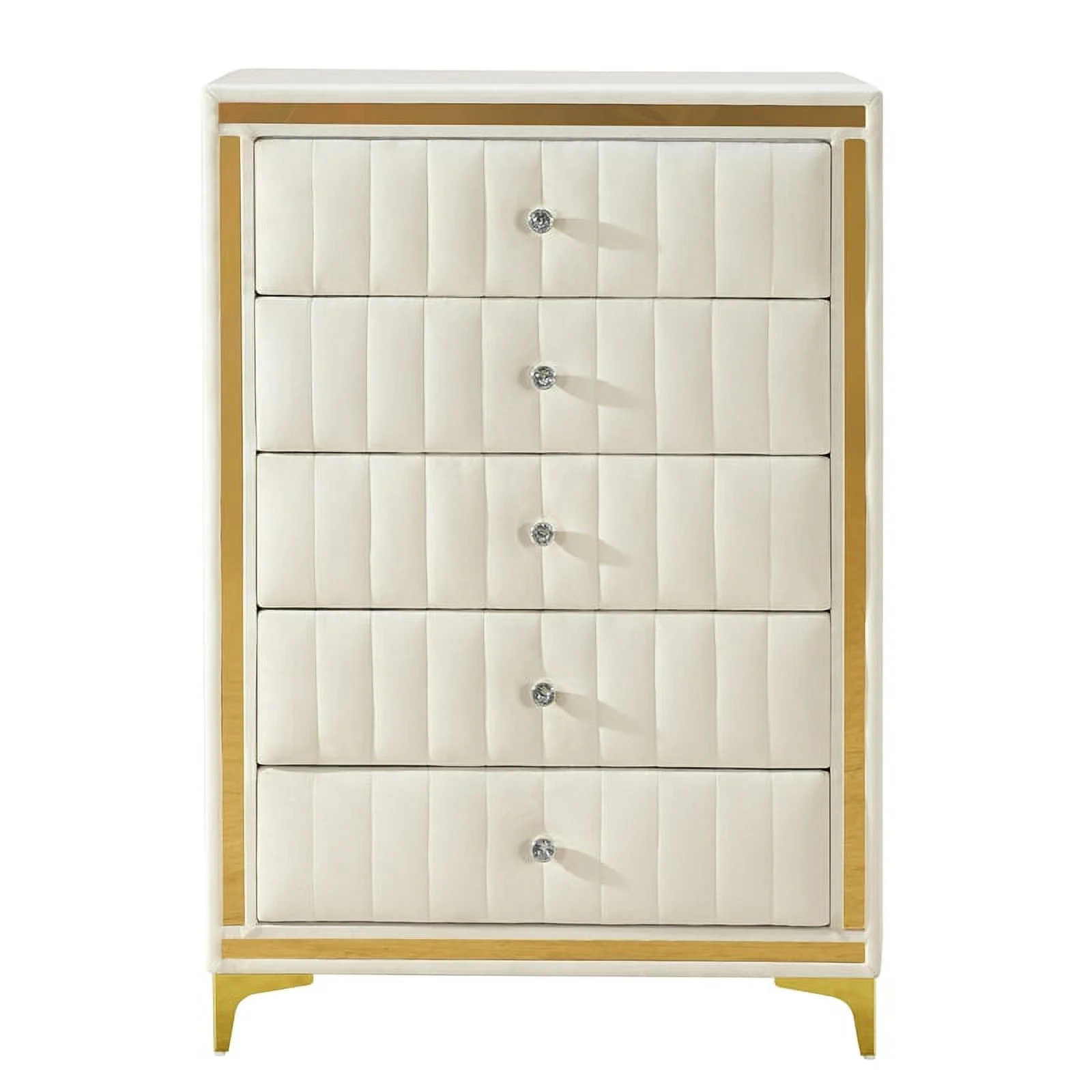 Home Square 2-Piece Set with Upholstered King Bed & 5 Drawer Chest in Cream