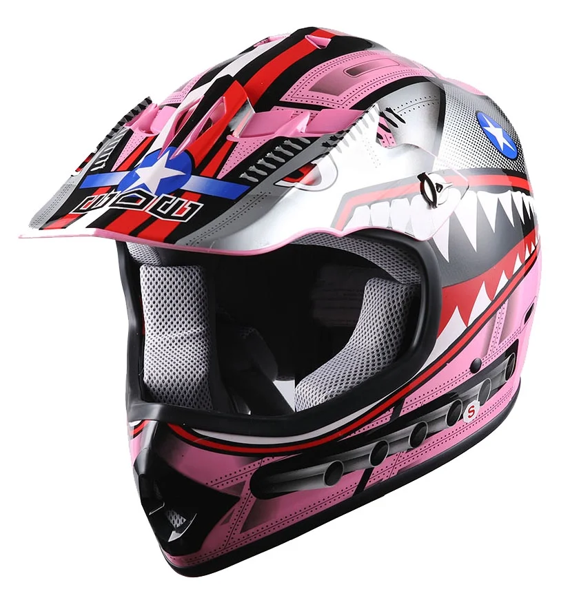 1Storm Youth Motocross Helmet Kids Motorcycle Bike Helmet HBOY Shark Pink + Goggles + MG Youth Pink Glove Bundle
